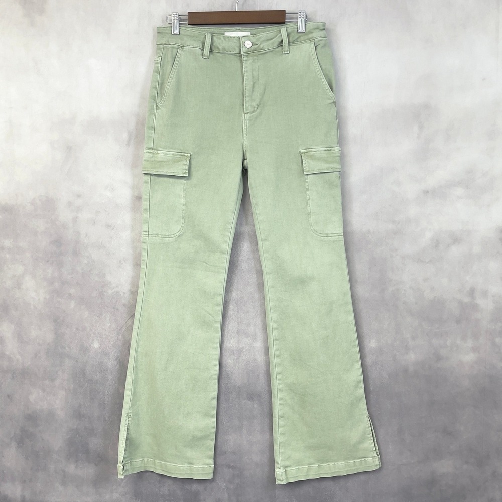 Risen Jeans Cargo Flare Pants‎ Women Size 11/30 Sage Green Stretch Utility Indie